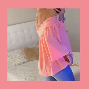 flowy coral off - shoulder top !